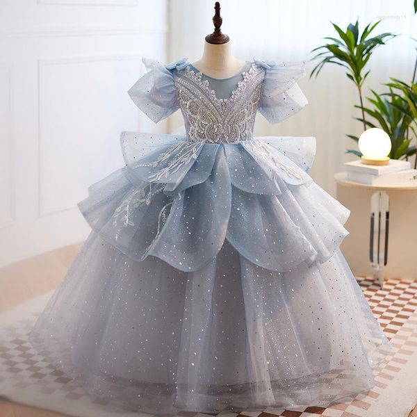 Mädchen Kleider Kinder Prinzessin Exquisite Perlen Pailletten Blase Kleid Geburtstag Party Leistung Kinder Ballkleid 3-12 Jahre alt