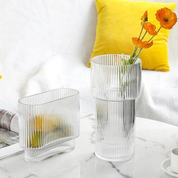 Vasen Klare Glasvase für Pflanze Nordische Blume Hochzeitsdekor Moderner geriffelter Mantel Terrarium Tisch Dekorativer Topf