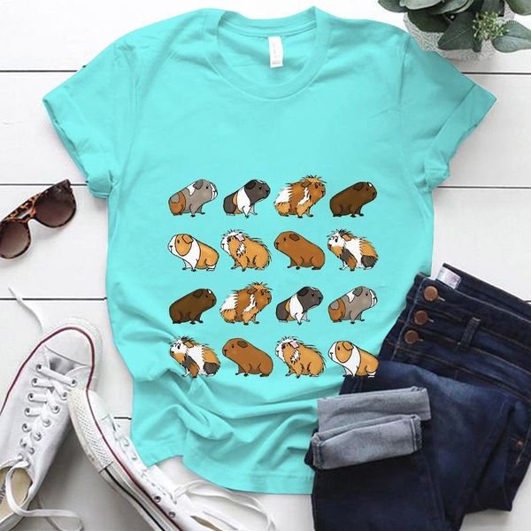 T-shirt da uomo Kawaii Cartoon Guinea Pig Print Shirt Donna Fashion Casual Tops 90s Girls Ladies Manica corta da donna Cute Graphic Tees