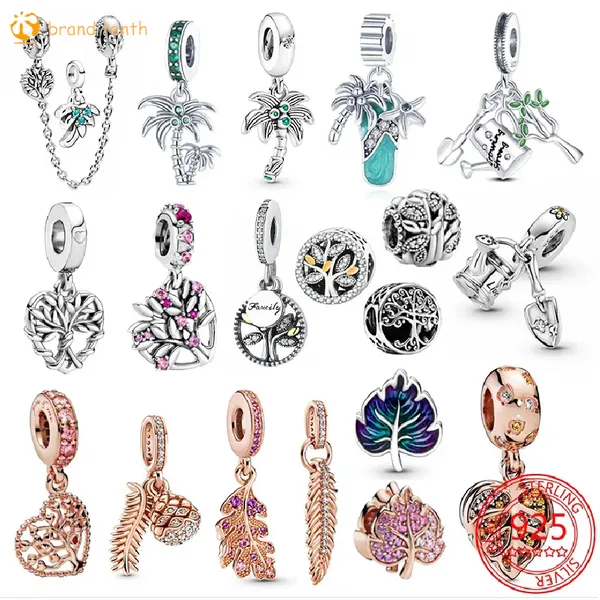 Prata esterlina 925 para pandora encantos contas autênticas pingente mulheres pulseiras contas chuveiro plantação árvore pá charme