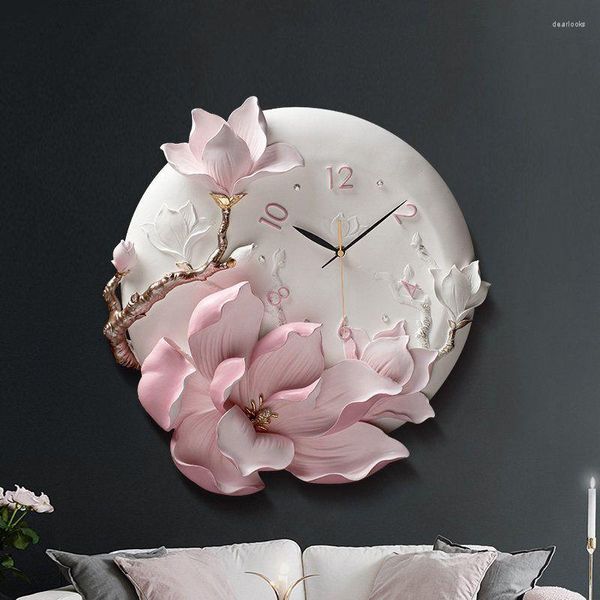 Relógios de parede Decoração de sala de estar Resina Flor Alívio Relógio para casa Quarto Espelho Criativo Adesivo Moda Arte Relógio