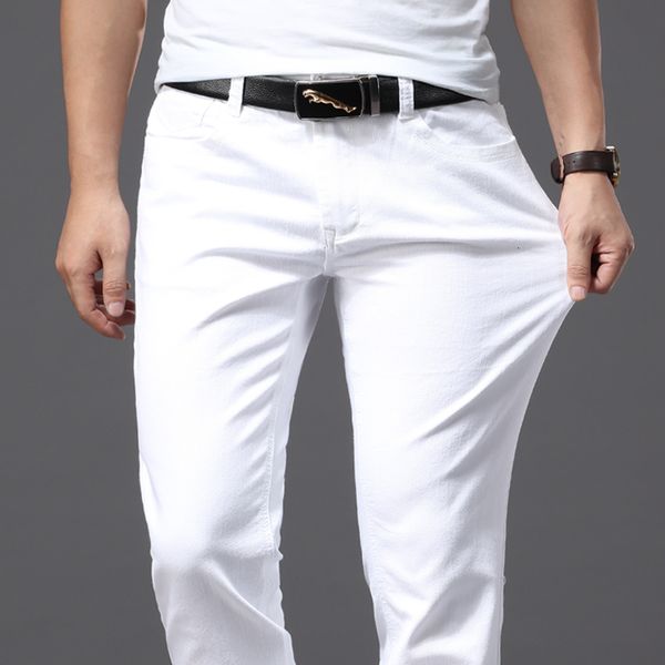 Mens Jeans Brother Wang Homens Moda Branco Casual Estilo Clássico Slim Fit Calças Macias Marca Masculina Advanced Stretch Pants 230615