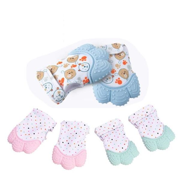 bebek silikon teether eldiven molar çiğneme bebek ısırıcı silikon eldiven gürültü üreticisi oyuncak bebek anti-çizik koruyucu eldiven toddler mittens