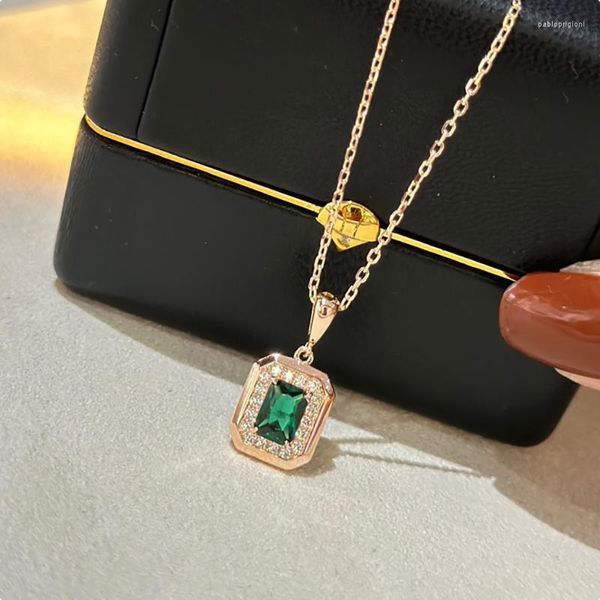 Catene di alta qualità moda lusso verde oro rosa colore gioielli in argento sterling 925 per le donne collana con nappa zircone