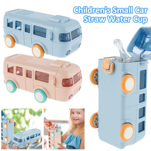 Tazze Piatti Utensili Bottiglia d'acqua portatile da 500 ml con tracolla per bambini Auto Paglia Tazza d'acqua a forma di autobus Bottiglia d'acqua per bambini Tazza da bere 230615