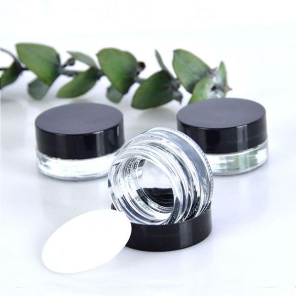 Clear Eye Cream Jar Bottle 3g 5g Contenitore per balsamo per labbra in vetro vuoto Vasetti per campioni cosmetici a bocca larga con tappo nero Ggphw