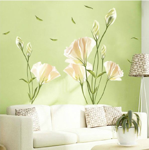 Adesivo removível para decoração de parede com flores de lírio, decoração de casa, sala de estar, quarto, mural, pôster