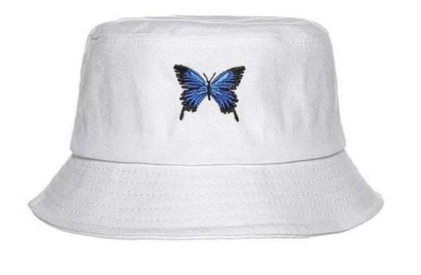 Novo 23ss Panamá com chapéu de balde de lona borboleta branco bordado marca de moda bonés de bacia usáveis de dupla face viseira de viagem ao ar livre chapéu feminino