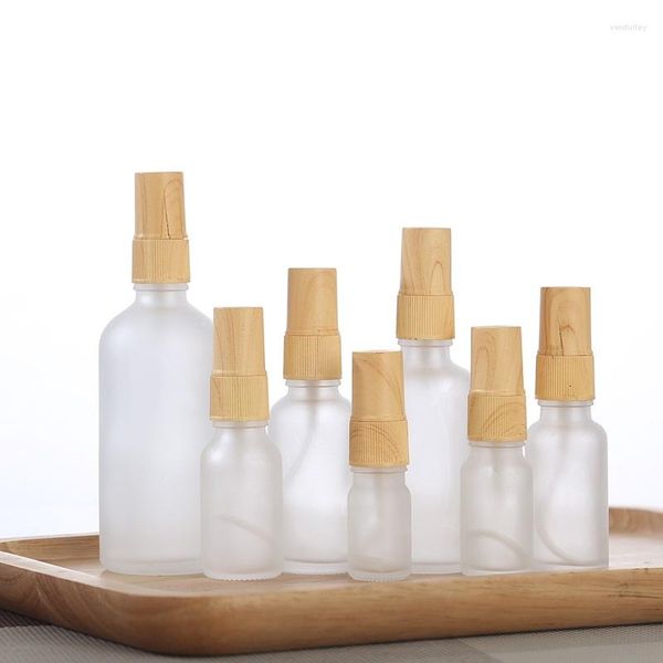Depolama şişeleri 15pcs sis sprey 5ml10ml15ml20ml30ml50ml100ml pompa sahte ahşap kapak yağı sıvı kabı buzlu cam doldurulabilir şişe