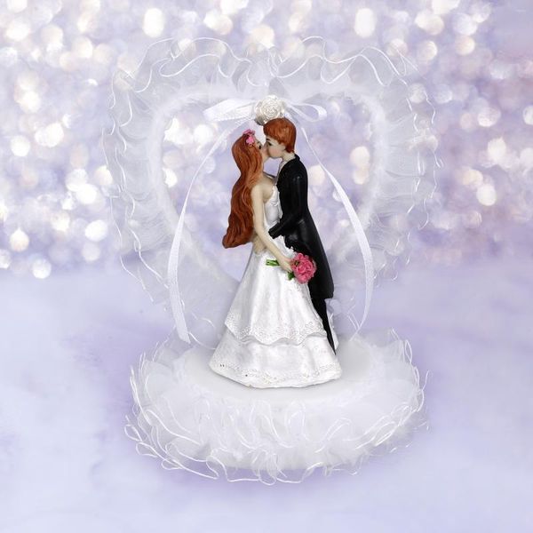 Dekorativer Blumen-Kuchenaufsatz für Hochzeit, Braut und Bräutigam, romantisches Paar mit Herzform