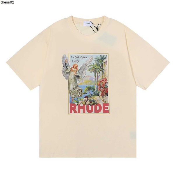 Estate rhude Marchio Stampato t shrit Uomo Donna Girocollo camicia firmata Primavera Estate High Street Style Qualità Top polo RHUDE Taglia asiatica S-XL