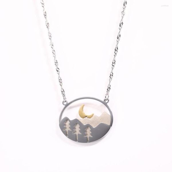 Ketten Natürliche Landschaft Bergwald Für Frauen Silber Farbe Mond Hirsch Anhänger Kette Halsketten Charme Edelstahl Schmuck Geschenke