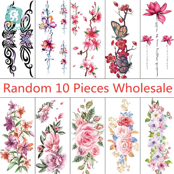 Tatuagens temporárias Rocooart 10 PCS Adesivo de tatuagem de flor da moda com peônia, pêssego, rosa, design de borboleta, tatuagem à prova d'água, arte corporal 230616