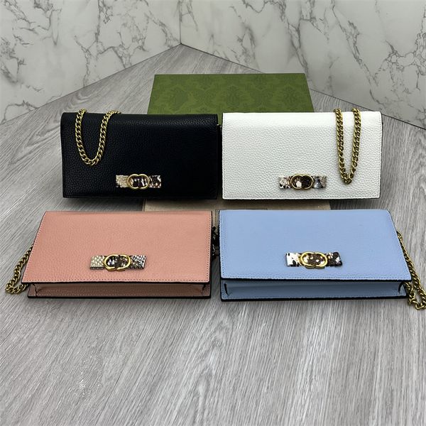 23 Designers Mulher Porta-cartões G Moda Carteiras Cadeia Notecase Verão Pele Python Laço Fivela Bolsa Tiracolo Couro Clutch Purses