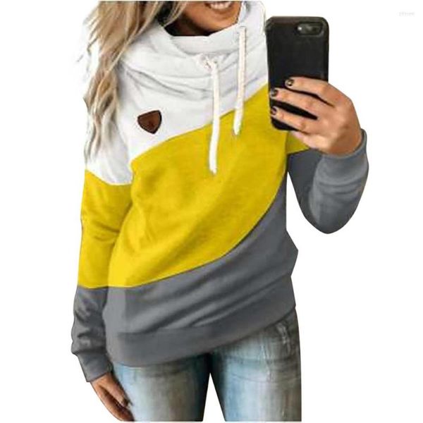 Moletons femininos outono inverno feminino decote em capuz color block patchwork outono moletom com capuz pulôver de manga comprida casual quente com capuz tops 5XL