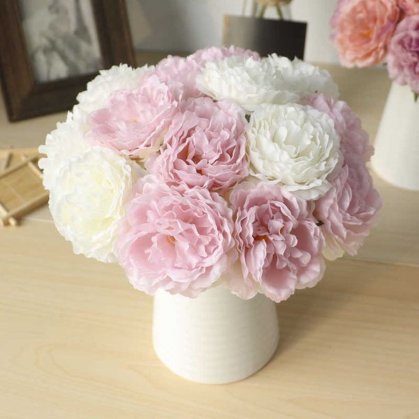Fiori secchi Economici testa grande rosa ortensia di seta fiori artificiali fazzoletto da sposa da sposa in fiore peonia finta