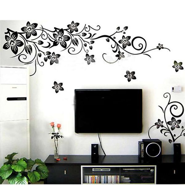 Vinil removível flor preta citações faça você mesmo 3D adesivo de parede mural decoração do quarto para casa sala de estar