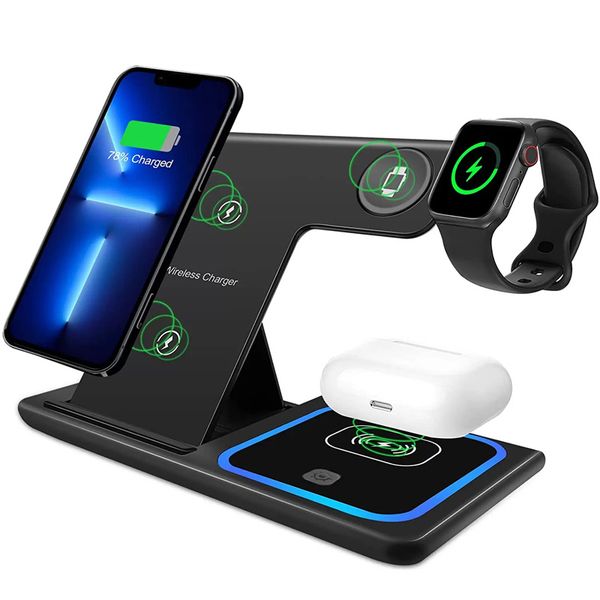 Stazione di ricarica wireless 3 in 1 da 15 W compatibile per iPhone Apple Watch AirPods Pro Qi Caricabatterie rapido rapido per cellulare Smart Phone