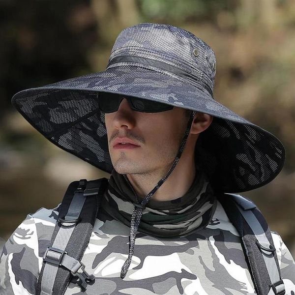 Берец рыбацкая шапка Men Summer Uvpray Big Brim Sun Boonie Hats Камуфляж водонепроницаем