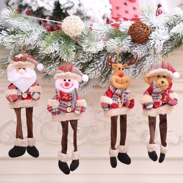 Новый 1pc Merry Gingham ткань подвесная нога Новый год Симпатичный Санта -Клаус Снеговик куклы куклы украшения елки для домашних детей подарок