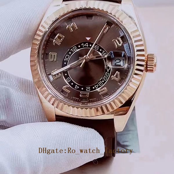 Relógio masculino movimento automático 3235 42mm 326135 pulseiras de borracha de couro relógios de ouro rosa placa de chocolate relógios de pulso masculinos DJ