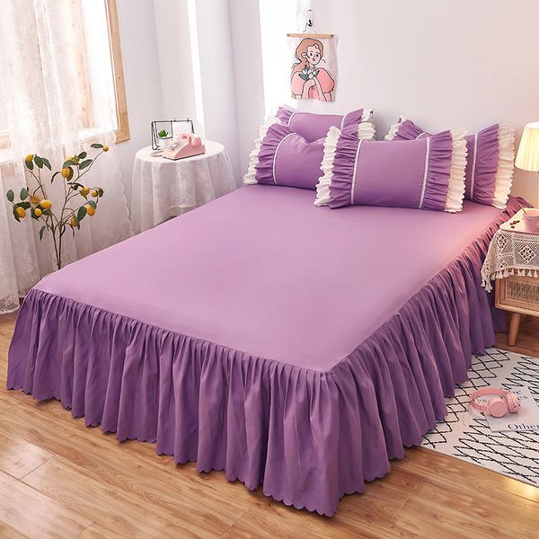 Bettwäsche-Sets, 1 Stück, unifarbener Bettrock mit Gummizug, grün, einfarbig, Einzelbett, Queen-Size-Bett, Blattrüschen, Kissenbezug, Bestellung 230615 erforderlich