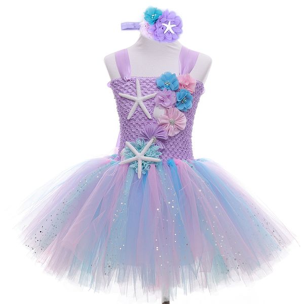 Abiti da ragazza Ragazza Principessa Mermaid Tutu Dress Under the Sea Principessa Abiti per bambini Per ragazze Festa di compleanno Costume con fascia per fiori 230615