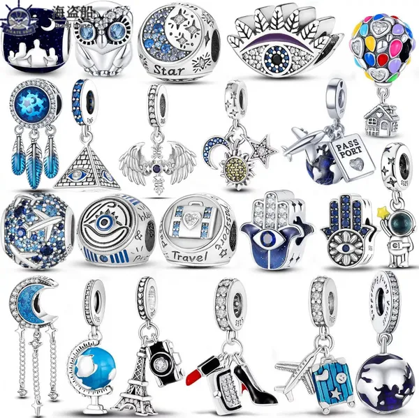 Ciondoli in argento sterling 925 per la creazione di gioielli per perline pandora Dangle Star Eyes Fatima Hamsa Hand Moon Plane Travel Bead