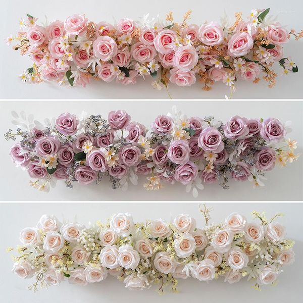 Flores decorativas 100 cm vívida flor artificial corredor casamento rosa hortênsia engrossar arranjo de linha arco decoração cena layout fundo fl