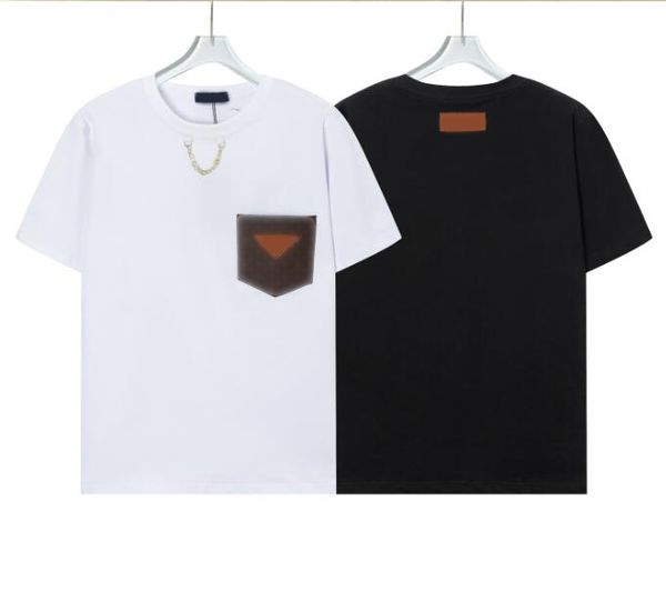 23SS Tasarımcılar Tee Üst Erkek Tişörtleri Kadınlar Colpus Cep Zinciri Desen Man Paris Moda T-Shirt Kısa Kollu Lüks Tshirts Siyah Beyaz M-3XL
