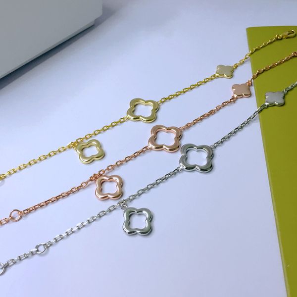 NOVO 100% prata Bizantino 3 Motivos Pulseiras Van Clover Pulseira para mulheres Cadeia de flor oca de quatro folhas ouro homens festa de casamento Dia das Mães festa Designer de jóias de presente