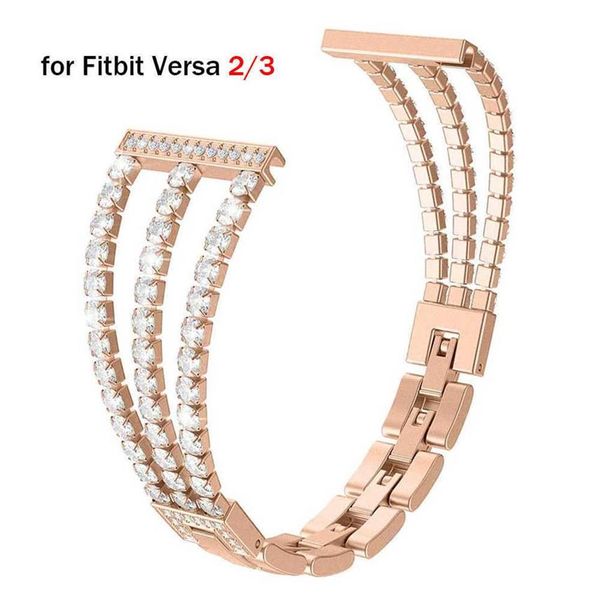 Pulseira de ouro rosa para Fitbit Versa 2 3 lite pulseira feminina para Fitbit Sense Bling Fitbit Sense Correa Luxury H0280M