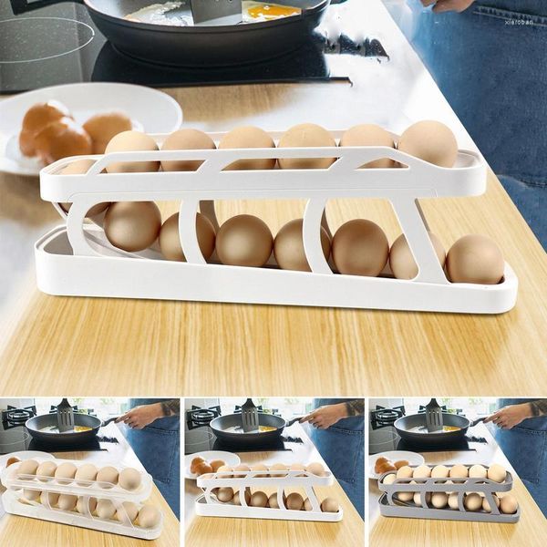 Lagerung Flaschen Eier Spender 2 Tier Automatische Rack Halter Box Korb Kühlschrank Spirale Hause Küche Gadgets