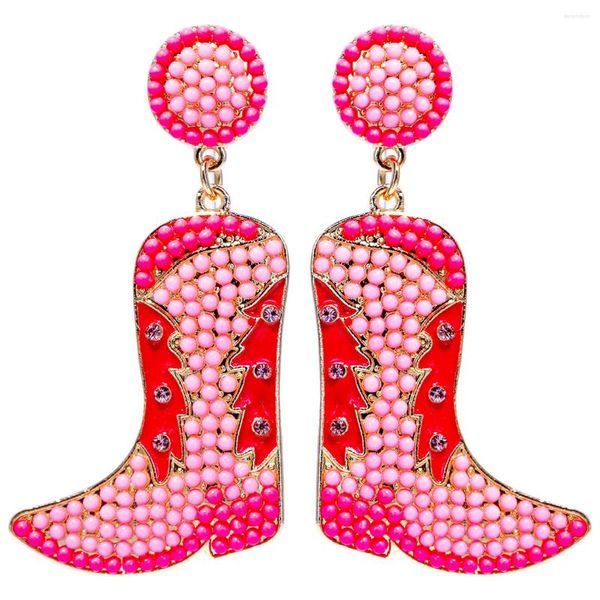 Orecchini pendenti ORECCHINI COWBOY CON PERLINE ROSA Stivali da cowgirl occidentali per le donne Gioielli Y2k Boho Rodei Scarpe Forma Accessori per le orecchie