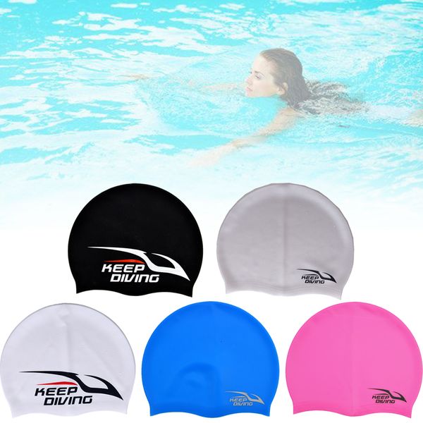 Toucas de Natação Flexível Protetor de Ouvido de Mergulho Elástico Chapéu de Silicone Banho Adultos Piscina Touca de Natação Cabelos Compridos Impermeável Scuba Sports 230616