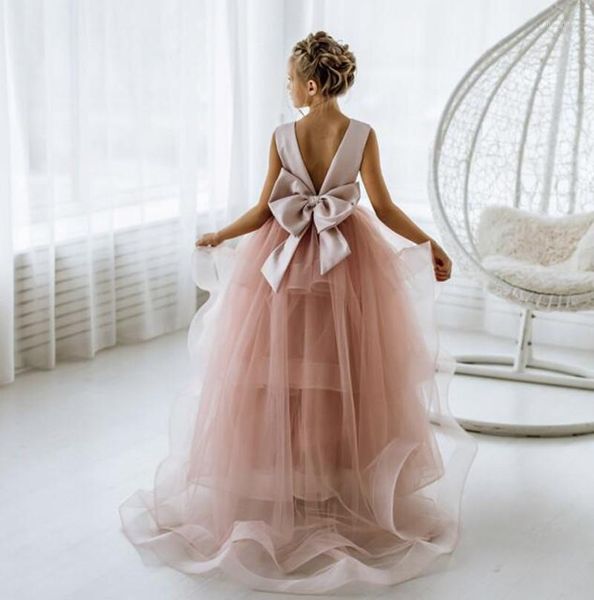 Abiti da ragazza Blush Tulle Flower Dress Ball Gown Wedding Party Junior Damigella d'onore Bambino Compleanno Prima Comunione 1-16T