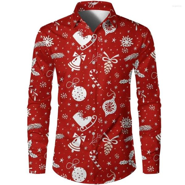 Camicie casual da uomo Rosso Design creativo per le vacanze di Natale Manica lunga da uomo Stampa con bottoni sul risvolto Moda classica Confortevole