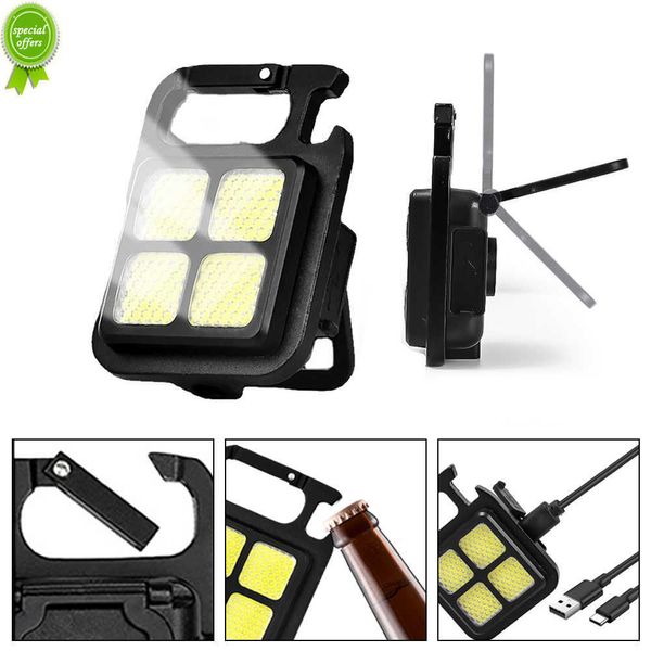 Novo portátil mini LED chaveiro lanterna USB luz de trabalho recarregável com saca-rolhas à prova d'água acampamento ao ar livre pesca tocha lâmpada