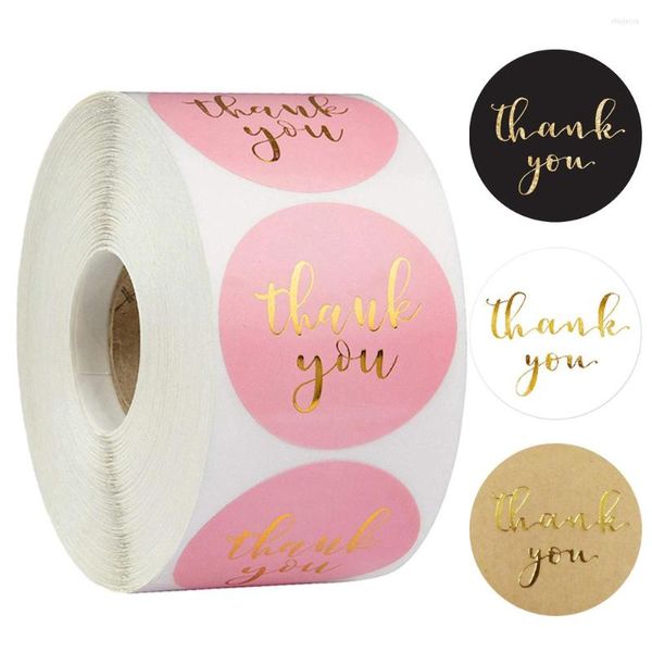 Confezione regalo 50-500 pezzi Adesivo rotondo in lamina d'oro Grazie per le etichette con sigillo aziendale Busta con decorazione rosa