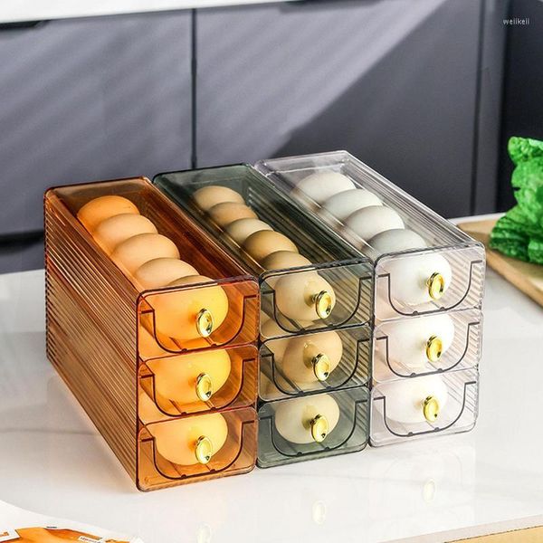 Bottiglie di stoccaggio Tipo di cassetto Organizer per uova Scatola impilabile per uso domestico a tre strati per contenitore da cucina per frigorifero