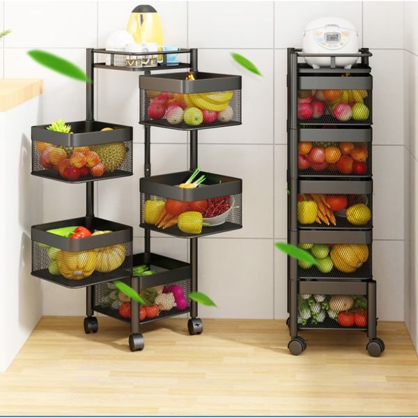 Scaffali per pentole Ripiano girevole per cucina 3 4 5 strati Multistrato 360 gradi in acciaio al carbonio Carrello per cestini per frutta e verdura 230615