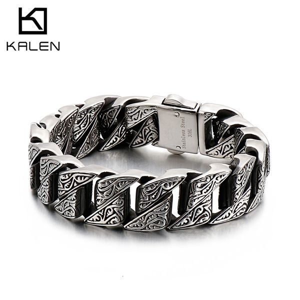 Corrente KALEN Punk 20mm Chunky Link Corrente Pulseira Masculina Aço Inoxidável Myterious Símbolo Charme Corrente de Bicicleta Biker Braçadeira Jóias Masculinas 230616