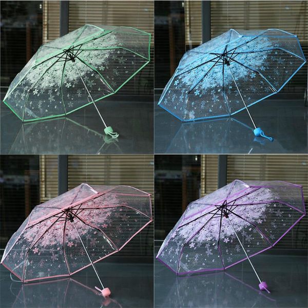 Guarda-chuva Romântico Transparente Flores Claras Cúpula de Bolha Designer Bonito Guarda-chuva Gótico para Vento Chuva Forte Feminino Guarda-chuva de Sol 230615