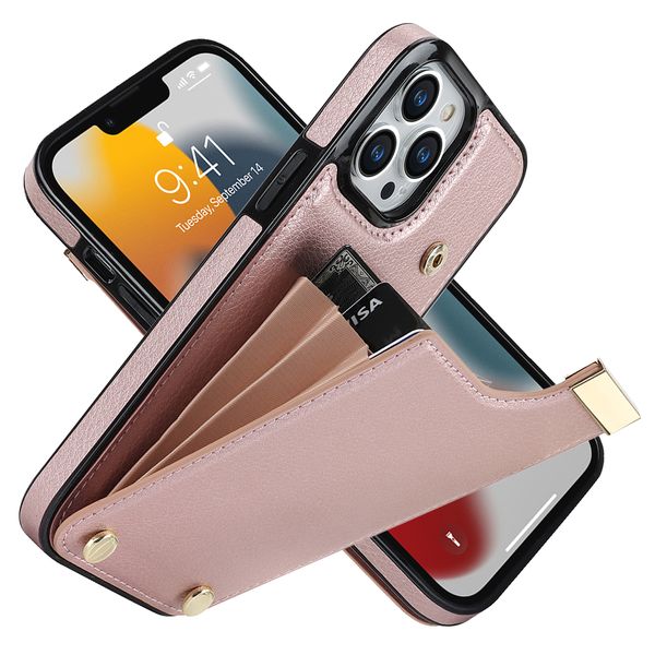 Shockpere -Pu Leather Pocket 3 Card Holder Case для iPhone 14 Pro Max 13 12 11 XR x 8 7 Plus Metal Button Phonle Funda