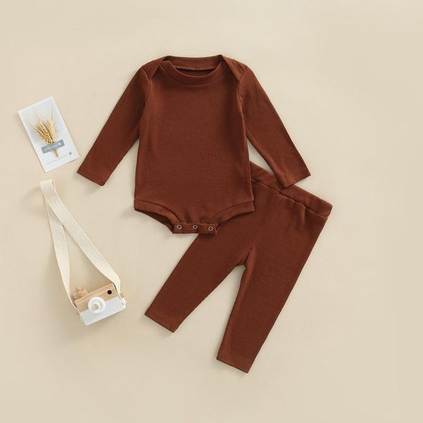 Kleidung Sets 2023 Herbst Geboren Baby Mädchen Jungen Weiche Baumwolle Rippen Outfits Kleinkind Solide Langarm Body Hosen Kleidung Set