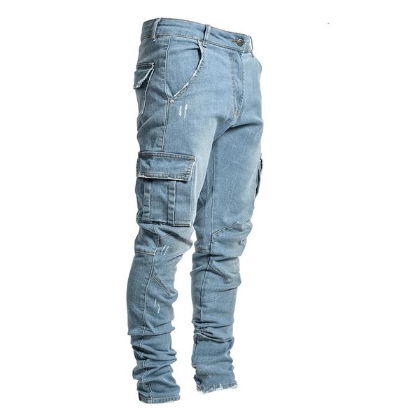 Jeans da uomo jeans casual in cotone multitasche pantaloni cargo in denim moda tasche laterali da strada matita da uomo 230615