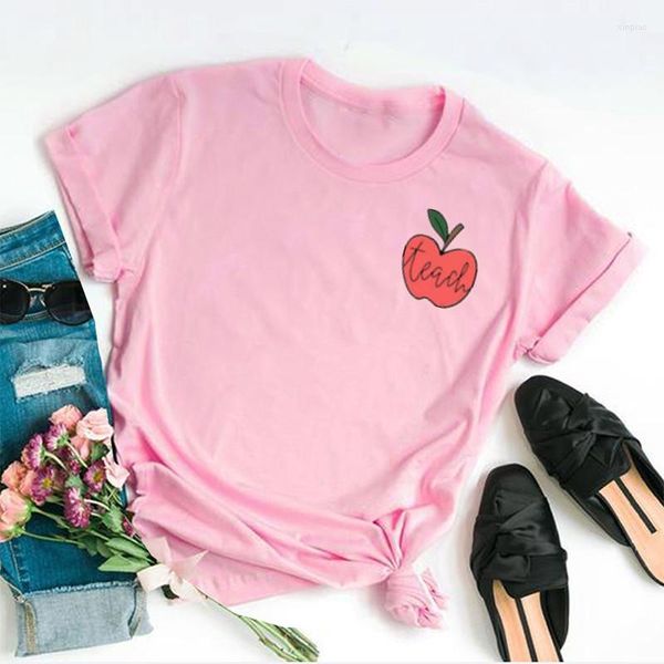 Damen-T-Shirts, Lehrer-Apple-Geschenke für Frauen, Ideen, kurzärmeliges Baumwoll-Top-T-Shirt, lustiges T-Shirt mit Buchstabendruck, Grafik, O-Ausschnitt