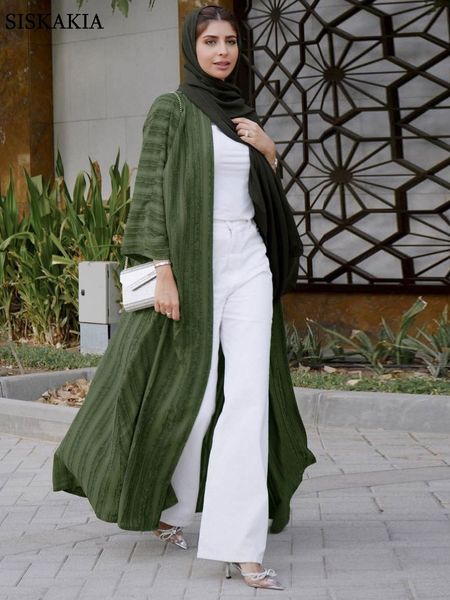 Этническая одежда Siskakia Fashion Мусульманская кимоно -абая сплошная полосатая ретро -этническая кардигановая одежда Дубай Ближневосточная Саудовская Аравия Ид Одежда 230616
