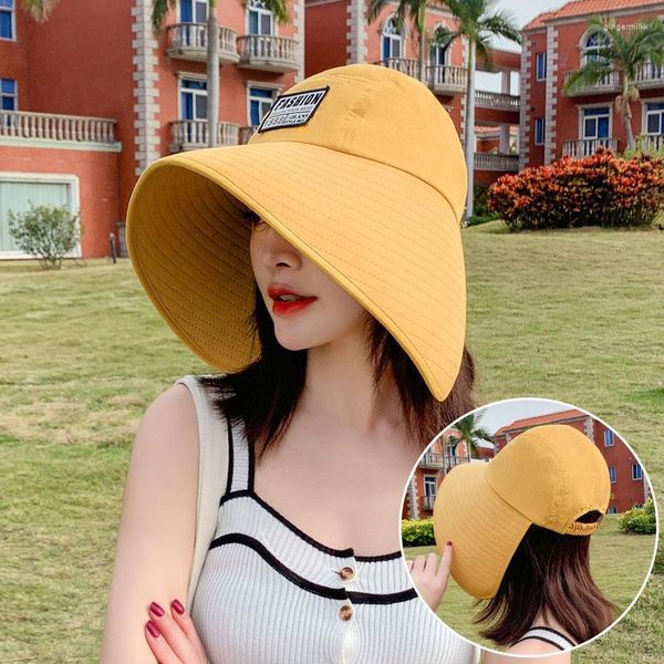 Cappelli a tesa larga Cappello da donna alla moda Cappello da sole lungo per protezione UV estiva femminile Secchio Visiera da viaggio all'aperto Berretto da spiaggia