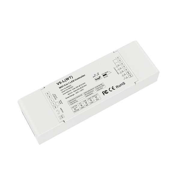 V5-L WT WiFi / RF 5 in1 LED-Controller DC12-48V Eingang 5Kanal Ausgang Tuya App 2,4G RF Push Dim für LED-Streifenlichter